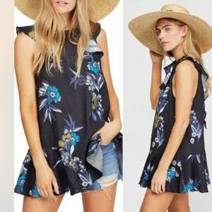 Free People Summer In Tulum Linen Floral Tunic Top XS Womens